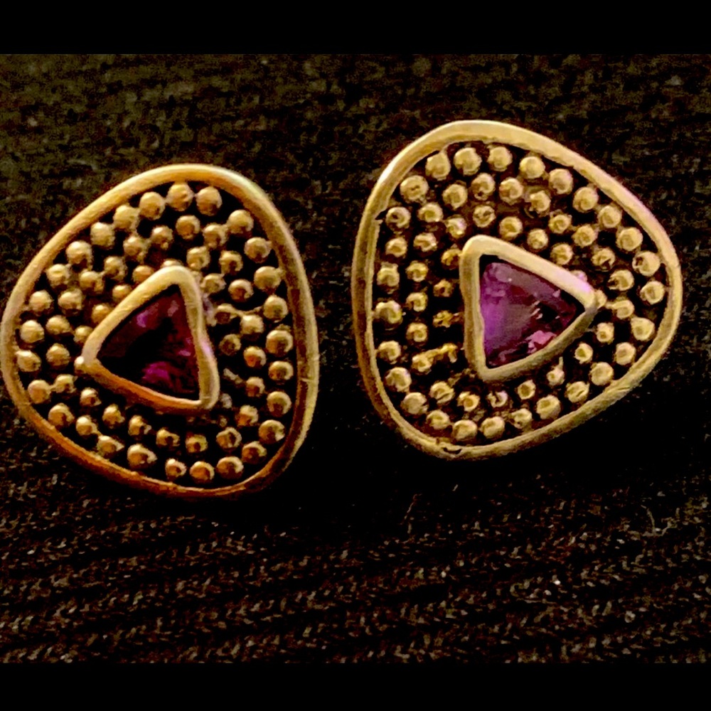 GENUINE AMETHYST AND STERLING SILVER VINTAGE PIERCED EARRINGS